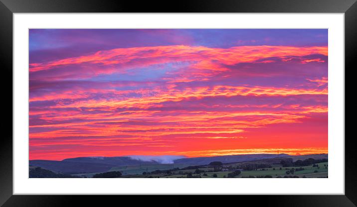 Red Sky over Kinder Scout. Framed Mounted Print by John Finney