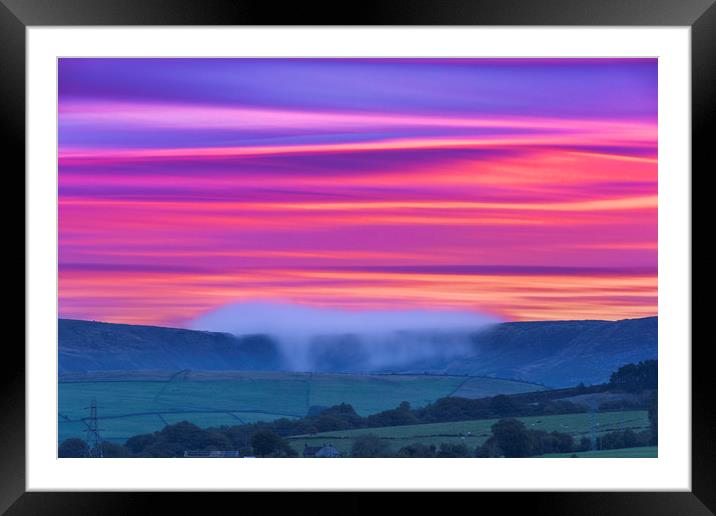 Flowing fog over Kinder Downfall.  Framed Mounted Print by John Finney
