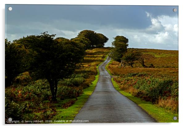 After the rain on long road Exmoor Acrylic by Jenny Hibbert