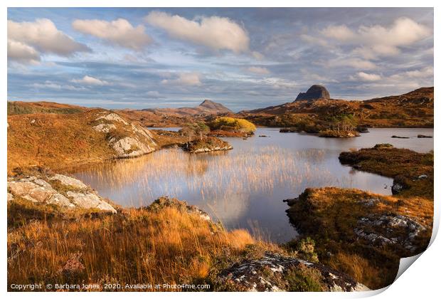 Suilven and Canisp in Autumn, Assynt   Print by Barbara Jones