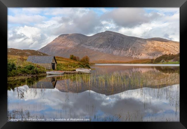 Loch Stack and Arkle reflection in Autumn  Framed Print by Barbara Jones