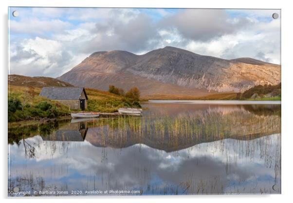 Loch Stack and Arkle reflection in Autumn  Acrylic by Barbara Jones