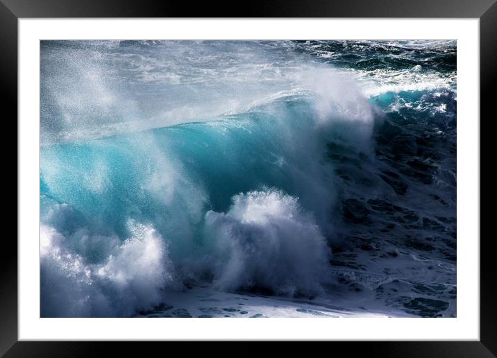 Blue Rolling Wave Framed Mounted Print by Anne Macdonald