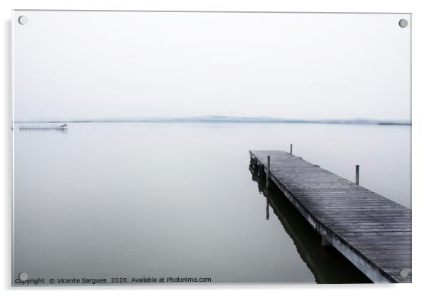 Quiet jetty in the fog Acrylic by Vicente Sargues