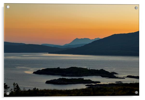 Camusfearna Sandaig and The Isle of Skye at Sunset Acrylic by Derek Beattie