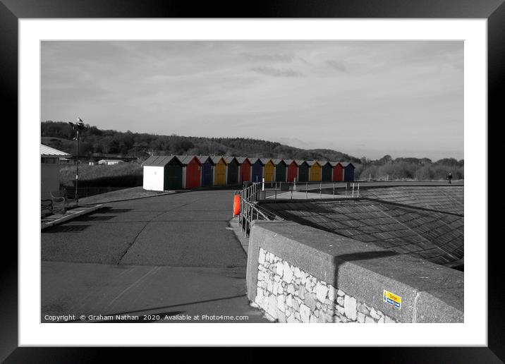 Vibrant Monochrome Beach Huts Framed Mounted Print by Graham Nathan