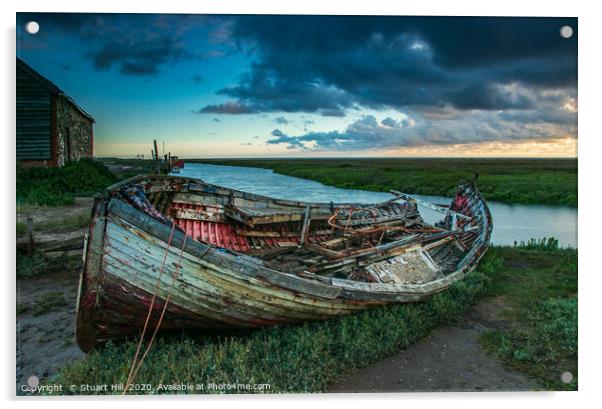 The old sailing boat at Thornham Harbour Acrylic by Stuart Hill