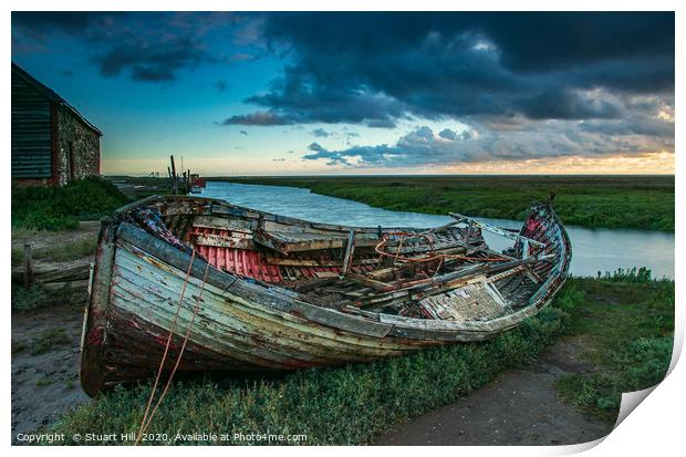 The old sailing boat at Thornham Harbour Print by Stuart Hill
