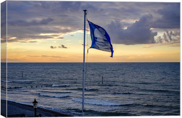 Flag flying in the breeze over Sheringham beach  Canvas Print by Chris Yaxley
