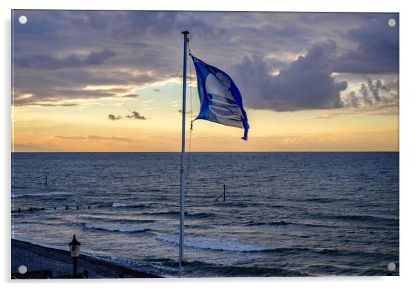 Flag flying in the breeze over Sheringham beach  Acrylic by Chris Yaxley