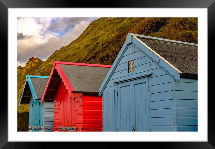 North Norfolk beach huts in Sheringham Framed Mounted Print by Chris Yaxley