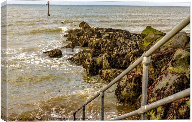 The steps down to Sheringham beach at high water Canvas Print by Chris Yaxley