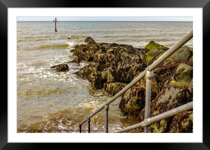 The steps down to Sheringham beach at high water Framed Mounted Print by Chris Yaxley