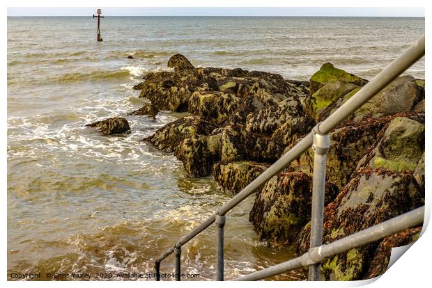 The steps down to Sheringham beach at high water Print by Chris Yaxley