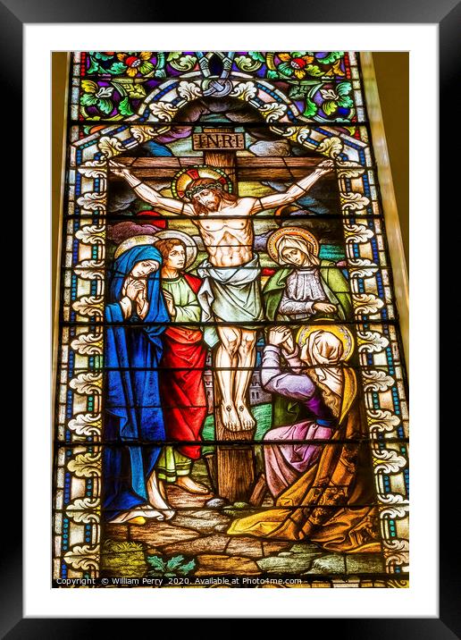 Crucifixion Stained Glass Saint Mary's Catholic Ch Framed Mounted Print by William Perry