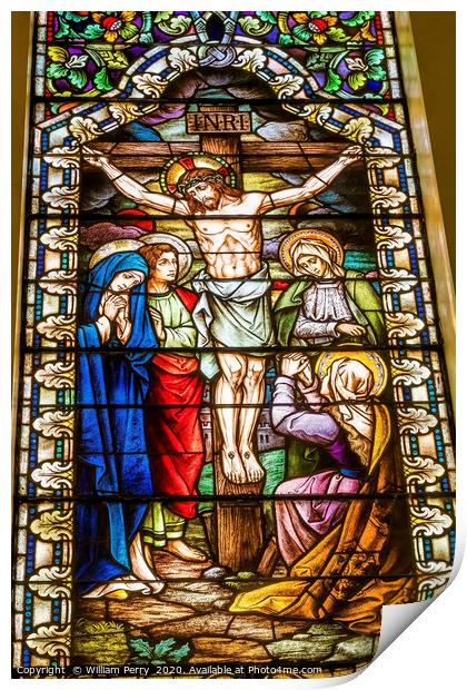 Crucifixion Stained Glass Saint Mary's Catholic Ch Print by William Perry