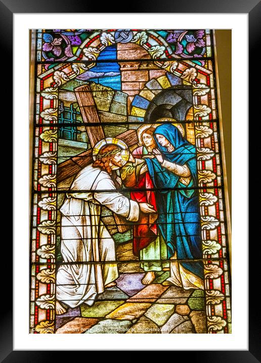 Jesus Cross Stained Glass Saint Mary's Catholic Ch Framed Mounted Print by William Perry