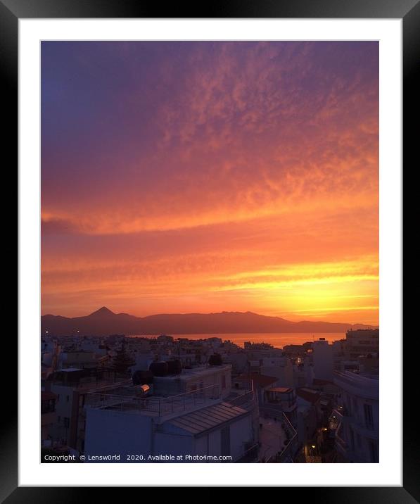 Gorgeous sunset over the cityscape of Heraklion, C Framed Mounted Print by Lensw0rld 