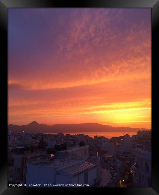 Gorgeous sunset over the cityscape of Heraklion, C Framed Print by Lensw0rld 
