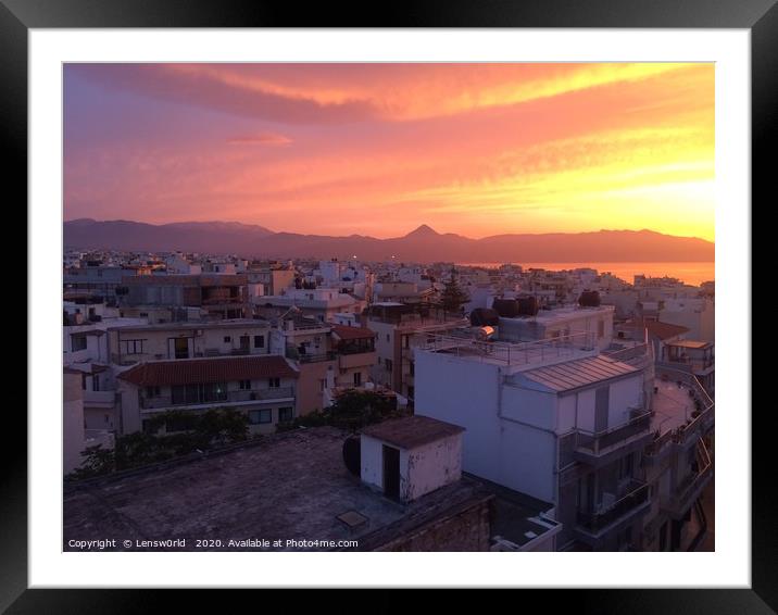 Sunset over Heraklion, Crete, Greece Framed Mounted Print by Lensw0rld 