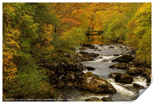 River near to Capel Curig at autumn time Print by Jenny Hibbert