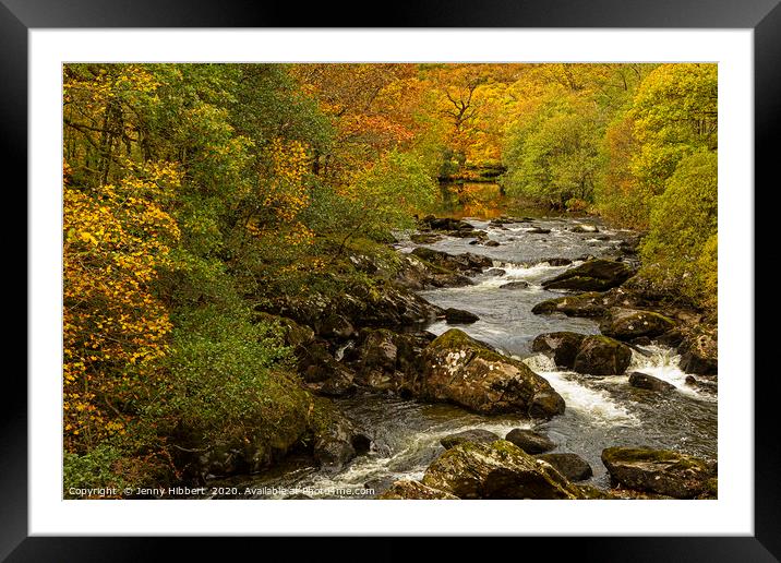 Autumnal view of river near to Capel Curig North W Framed Mounted Print by Jenny Hibbert