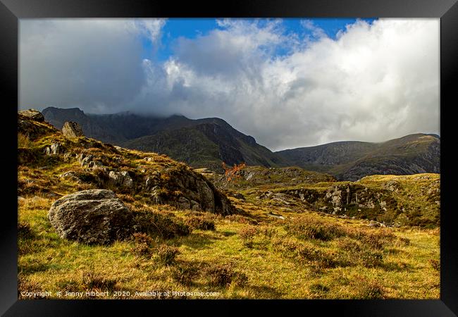 Glyderau mountain range Cwm Idwal Snowdonia Framed Print by Jenny Hibbert