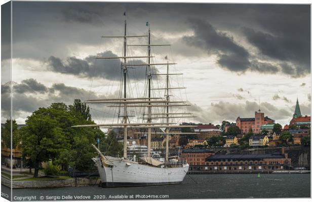 sailing ship anchored in Stockholm Canvas Print by Sergio Delle Vedove