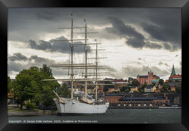 sailing ship anchored in Stockholm Framed Print by Sergio Delle Vedove