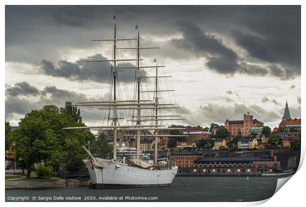 sailing ship anchored in Stockholm Print by Sergio Delle Vedove
