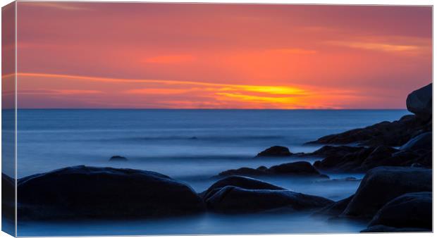 Sunrise and rock in Costa Brava Canvas Print by Arpad Radoczy