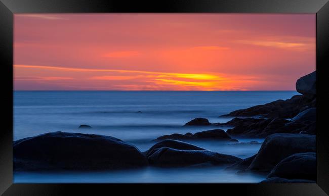 Sunrise and rock in Costa Brava Framed Print by Arpad Radoczy