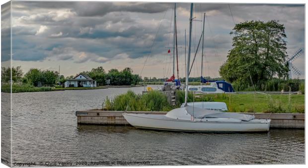 A view down the River Thurne in the Norfolk Broads Canvas Print by Chris Yaxley