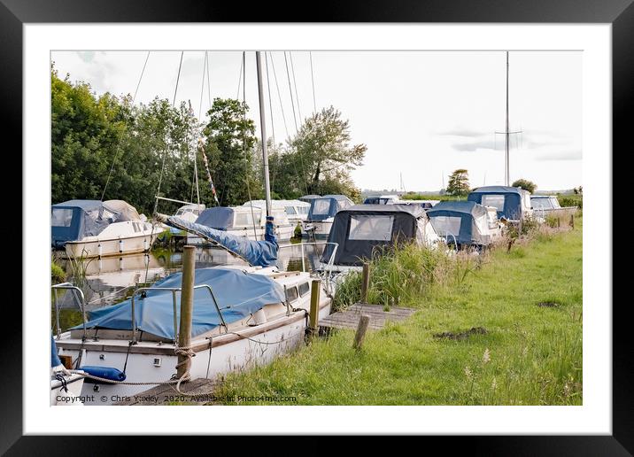 Moored boats, Norfolk Broads Framed Mounted Print by Chris Yaxley