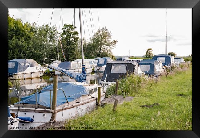 Moored boats, Norfolk Broads Framed Print by Chris Yaxley