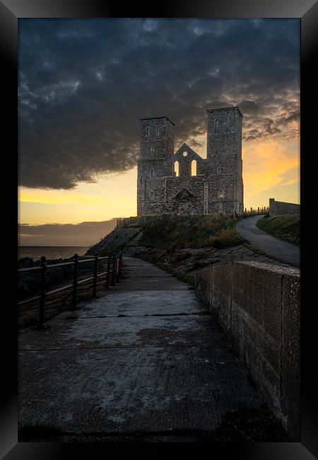 Reculver towers Roman fort Sunrise Framed Print by Lubos Fecenko