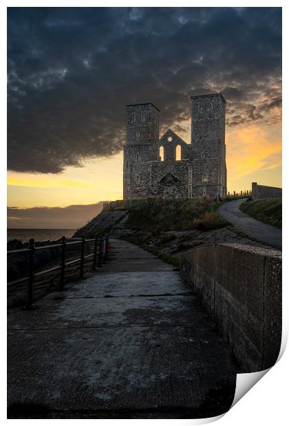 Reculver towers Roman fort Sunrise Print by Lubos Fecenko