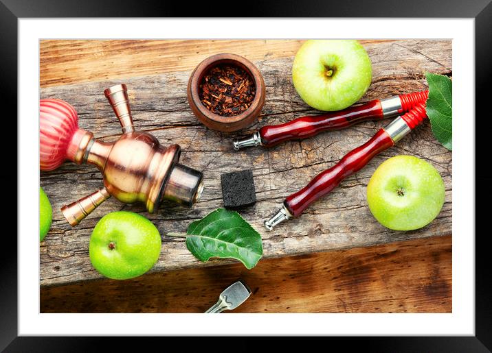 Smoking shisha on green apple Framed Mounted Print by Mykola Lunov Mykola