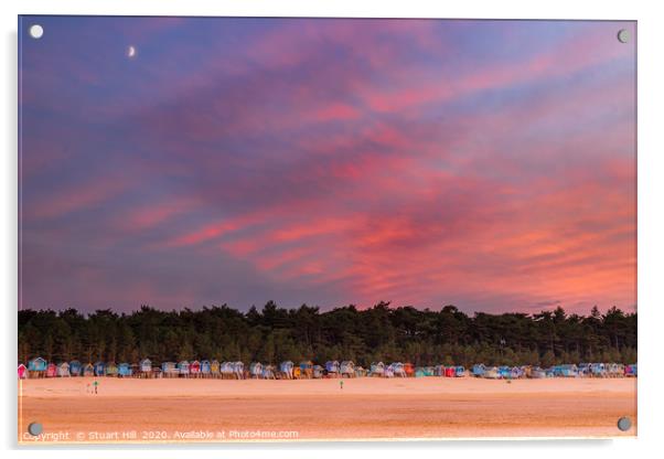 Colourful sunset with moon rising. Acrylic by Stuart Hill