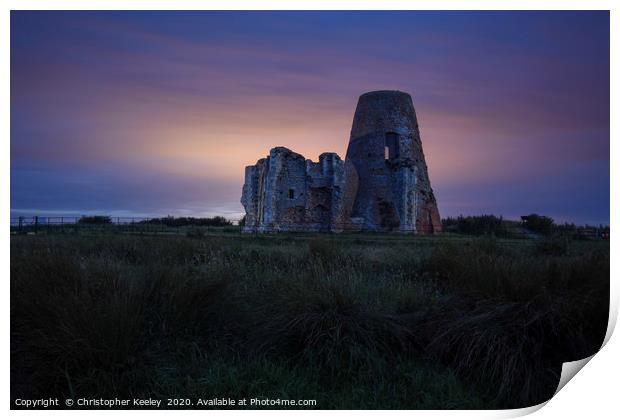 Night time at St Benet's Abbey Print by Christopher Keeley