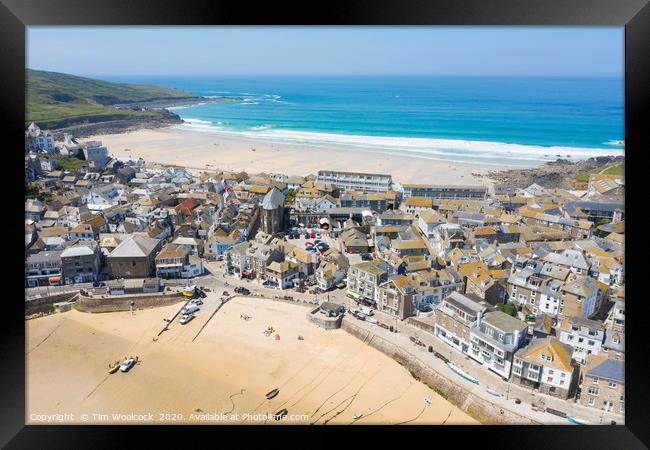 Aerial Photograph of St Ives, Cornwall, England Framed Print by Tim Woolcock