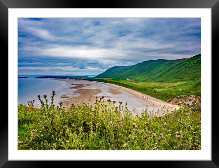 A view over Rhossili Bay from the cliff tops Framed Mounted Print by Chris Yaxley