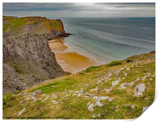 A view of Mewslade Bay on the South Welsh coast fr Print by Chris Yaxley