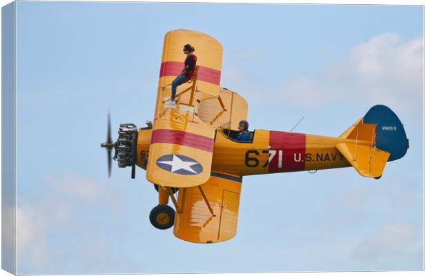 Thrilling Wing Walk on Vintage Biplane Canvas Print by Simon Marlow