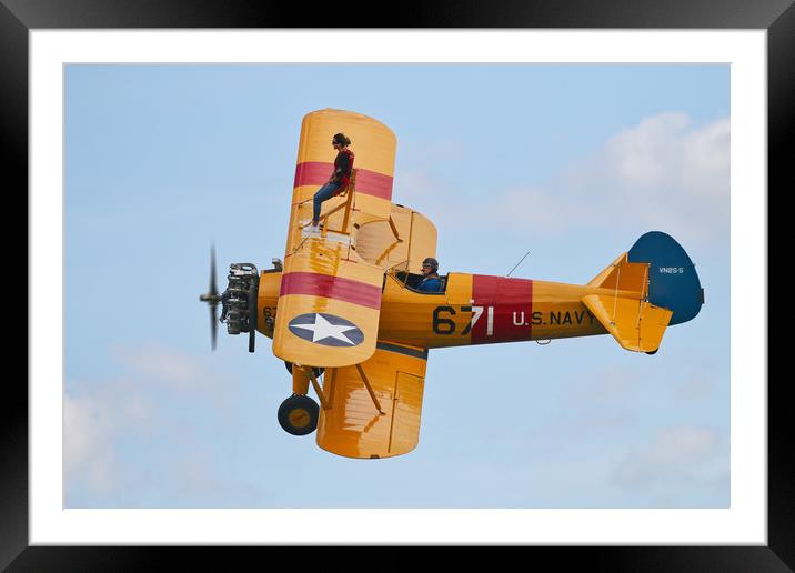 Thrilling Wing Walk on Vintage Biplane Framed Mounted Print by Simon Marlow