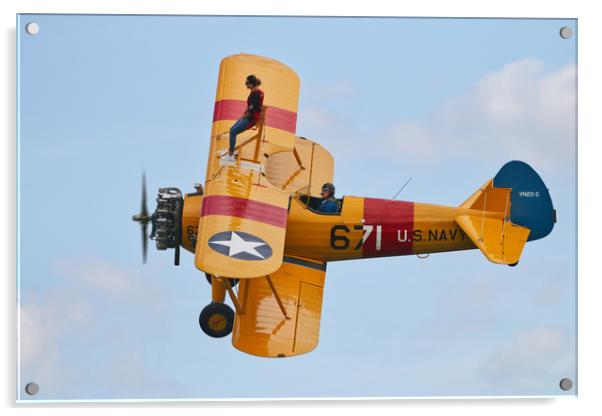 Thrilling Wing Walk on Vintage Biplane Acrylic by Simon Marlow
