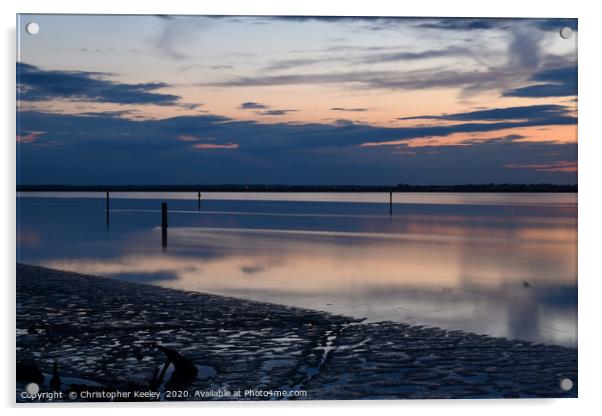 Sunset over Breydon Water Acrylic by Christopher Keeley