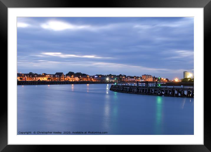 Gorleston harbour at night Framed Mounted Print by Christopher Keeley