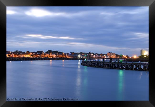 Gorleston harbour at night Framed Print by Christopher Keeley