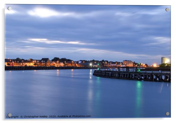 Gorleston harbour at night Acrylic by Christopher Keeley